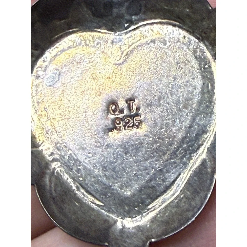 Vintage Signed QT Sterling Silver Turquoise Inlay Stone Heart Pendant Native
